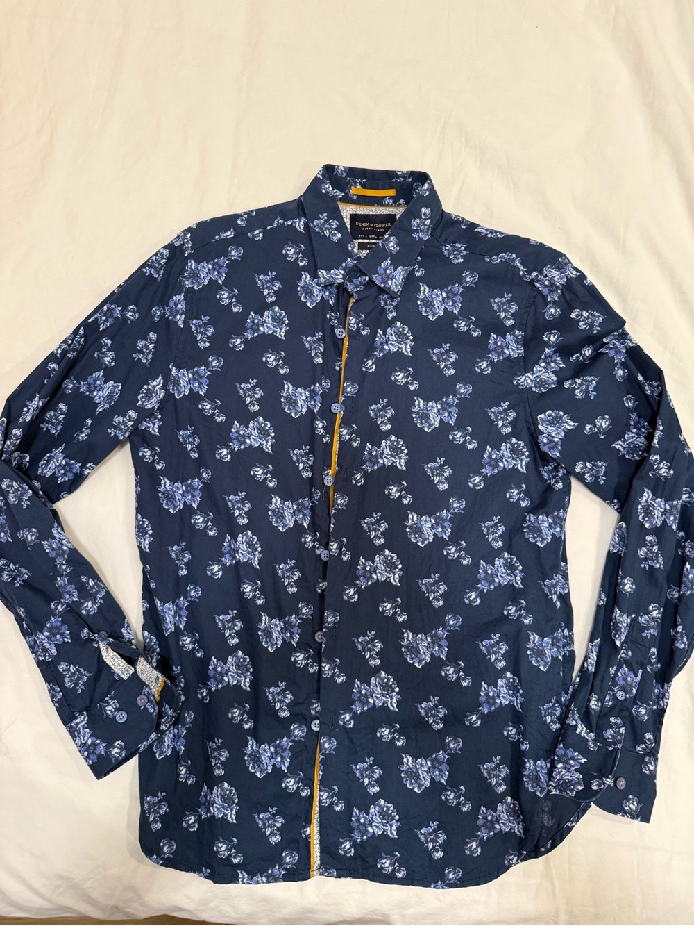 Denim & Flower Navy and Yellow Floral Shirt - Slim Fit